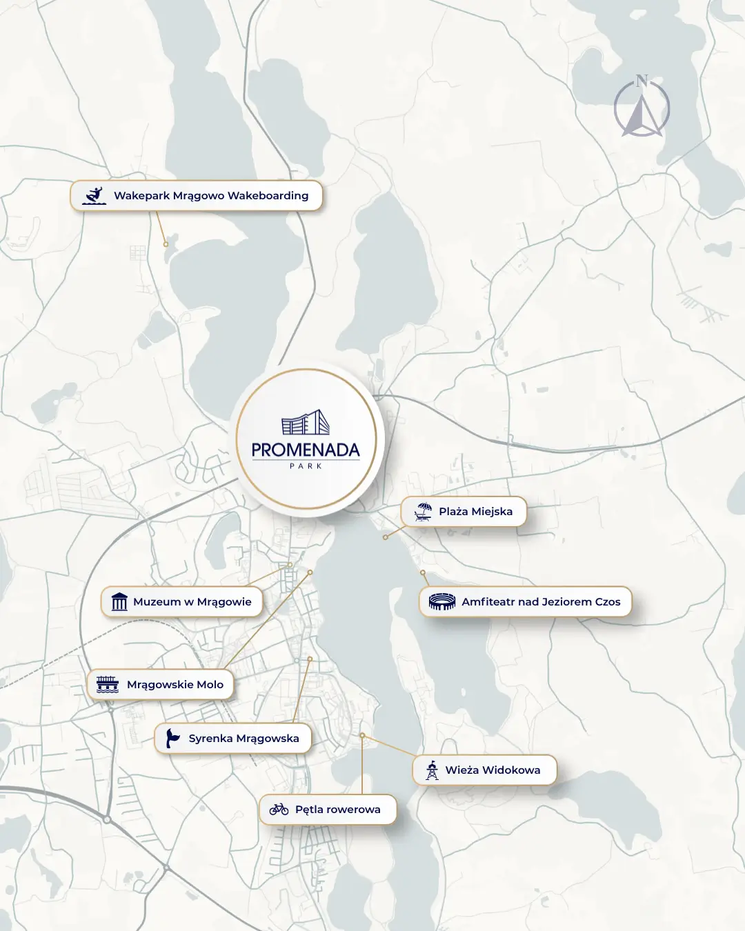 Mapa lokalizacji Promenada Park - Mrągowo, jezioro Czos